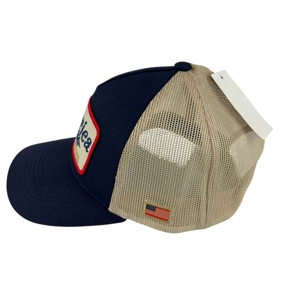 America We Grow Beer Trucker Hat Navy Beige Snapback Adjustable Mesh Back - Picture 2 of 7